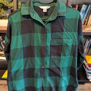 Green & Navy Checkered Button Down Flannel